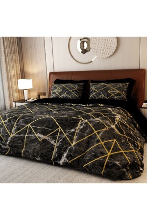 100% Cotton Satin 6 Piece Black Granite Black Double Duvet Cover Set ALCN1009 - ALACA HOME COLLECTİON
