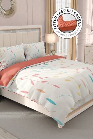 100% Cotton Satin Double Duvet Cover Set with Elastic Sheets MONOHOME32739 - Monohome