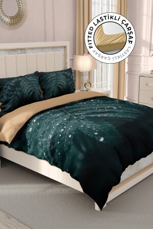 100% Cotton Satin Double Duvet Cover Set with Fitted Sheets Drop Leave MONOHOME33187 - Monohome