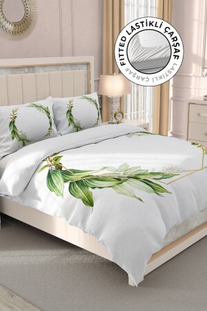 100% Cotton Satin Double Duvet Cover Set with Fitted Sheets Ivy MONOHOME32654 - Monohome