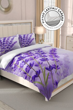 100% Cotton Satin Double Duvet Cover Set with Fitted Sheets Lavander MONOHOME32784 - Monohome