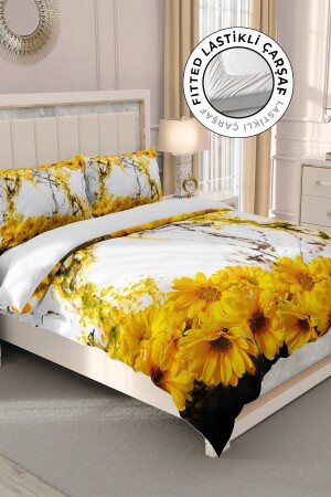 100% Cotton Satin Double Duvet Cover Set with Fitted Sheets Yellow Daisy MONOHOME32579 - Monohome