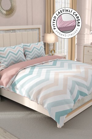 100% Cotton Satin Double Duvet Cover Set with Fitted Sheets Zigzag MONOHOME32722 - Monohome
