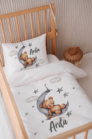100% Cotton Satin Personalized 100x150 Baby Bedding Duvet Cover Set Teddy Bear - Lilabio