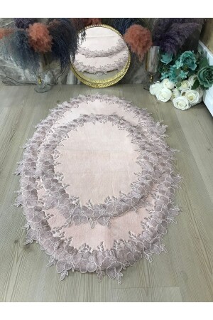 100% Cotton Set of 2 Guipure 100% Cotton Carpet Base Bath Mat glgpresk - Kumru Çeyiz