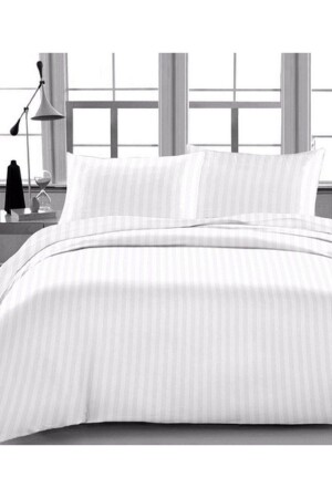 100% Cotton Striped Satin Double Duvet Cover Set - Elastic Sheet TYC00753213868 - Lo Mito
