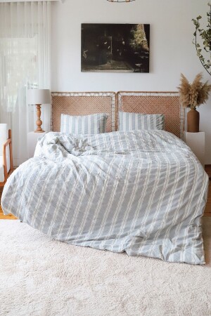 100% Cotton Washable Double Duvet Cover Set, Non-Iron Required, Yarn Dyed Gray Background YNVR100 - vivamaison