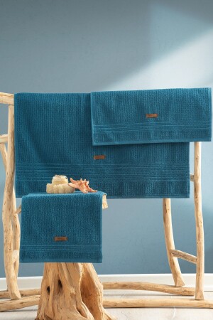 100% Cotton Wellness Towel Set Petrol 4613p - Cotton Box