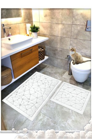 100% Cotton Woven Bath Mat Set - Bath Rug Glass Set of 2 60x100 - 60x50 - Cottoncrafty