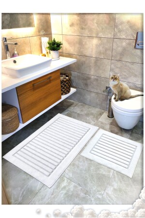 100% Cotton Woven Bath Mat Set - Bath Rug Strip Set of 2 60x100 - 60x50 - Cottoncrafty