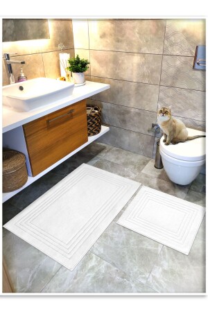 100% Cotton Woven Bath Mat Set - Bath Rug Vera Set of 2 60x100 - 60x50 - Cottoncrafty