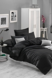 %100 Doğal Pamuk DüzRenk Nevresim Takımı Çift Kişilik FreshColor Siyah Ep-022735-v - Enlora Home