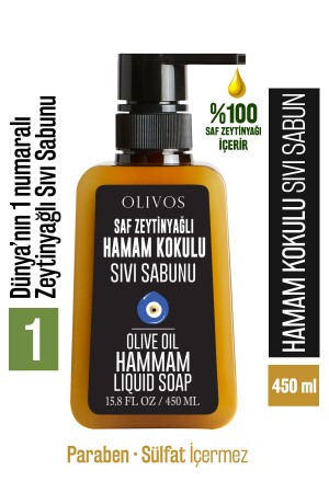 %100 Doğal Zeytinyağlı Hamam Kokulu Sıvı El Sabun Yoğun Nemlendirici Arındırıcı Bitkisel 450 Ml 15302014 - Olivos