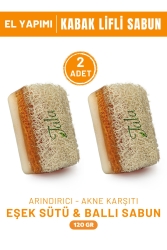 %100 El Yapımı Doğal Kabak Lifli Ballı Eşek Sütü Sabunu 2'li Paket 120 Gr.x 2 Adet MSOrg002R-2 - Tala