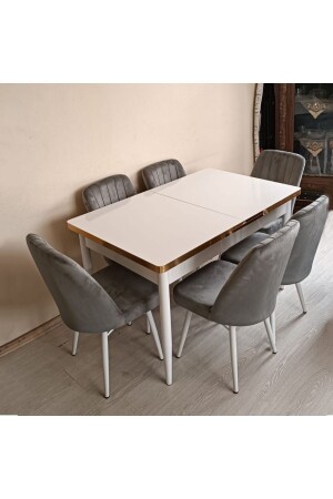 %100 Mdf Beyaz Gold Açılabilir Masa Sandalye Takımı BGL102 - Kristal Evim