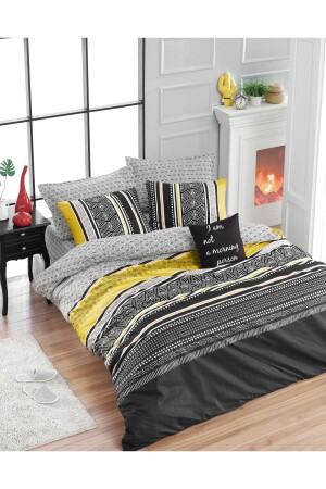 100% Natural Cotton Duvet Cover Set Double Jersey Yellow-Black Ep-022989 - Eponj Home
