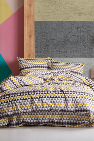 100% Natural Cotton Duvet Cover Set Double Pavlina Combination Triangle Yellow-Grey Ep-022684 - Eponj Home