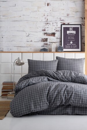 100% Natural Cotton Duvet Cover Set Double Pipong Combination Checked Anthracite Ep-022708 - Enlora Home