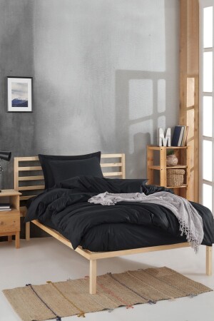 100% Natural Cotton Plain Color Duvet Cover Set Single FreshColor Black Ep-022788-v - Enlora Home
