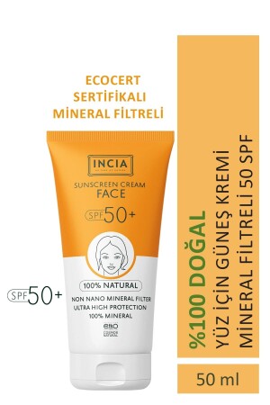 100% Natural Face Sunscreen Anti-Blemish Mineral Filtered High Protection SPF50 UVA UVB 50 ml MINC-000065 - INCIA