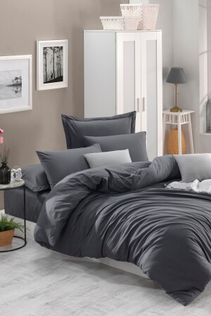 100 % natürliche Baumwolle, einfarbig, Bettbezug-Set, Doppelbett, FreshColor, geräuchert, Ep-022787-v - Enlora Home