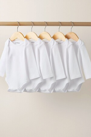 100% Organic Cotton 5-Piece White Long Sleeve Baby Bodysuit - Lilabio