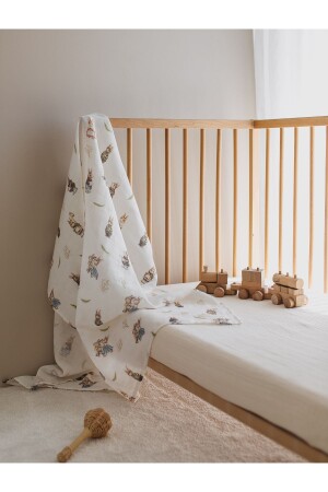 100% Organic Cotton Double Layer Muslin Cover-vintage Rabbit- 100cm*100cm (THERE IS NO POUCH IN THE PRODUCT. )LD0006 - Little Dude