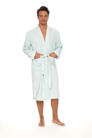 100% Organic Cotton Light Green Kimono Men's Bathrobe Extra Soft and Water Absorbent dop13844175igo - Homelover
