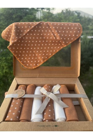 100% Organic Cotton Set of 7 Star Patterned Combed Cotton Unisex Baby Mouth Wipes (BABY HANKY) - 20x20 Cm ARD. MND9508 - ARDIÇ BEBEK