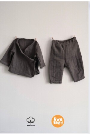 100% Organic Double Layer Muslin Baby Kimono Set (ANTHRACITE) - Runbaby