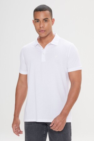 %100 Organik Pamuklu Erkek Beyaz Slim Fit Dar Kesim Polo Yaka Tişört - Ac&Co / Altınyıldız Classics