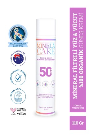 100 % organische, mit Mineralien gefilterte Sonnencreme für Gesicht und Körper LSF 50 110 g PA++++ 8684166397031 - Minelacare