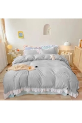 %100 Pamuk 200x220 Çift Kişilik Nevresim Ve 2’li 50x70 Yastık Kılıfı , Fırfırlı Beyaz Gri A200220BEYAZGRIFIRFIRLI - makiteks