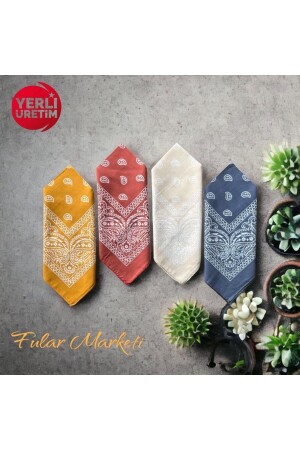 %100 Pamuk 4 Adet Etnik Desenli Bandana FM-PAMUK - Fular Marketi