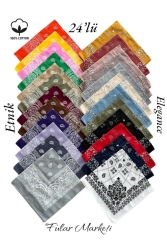 % 100 Pamuk Etnik Desenli Bandana 24lü Full Renk 1299-TOPTBAN-2012 - Fular Marketi