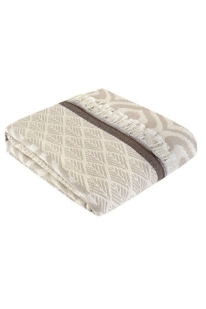 Luxus-Überwurfdecke aus 100 % Baumwoll-Jacquard – doppelseitig – Beige und Braun – 135 x 170 cm Überwurf/Decke - Trimita