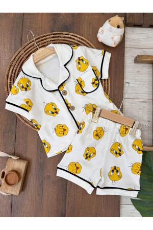 %100 Pamuk Kruvaze Yaka Önden Düğmeli Rahat Kalıp Yazlık Unisex Bebek Pijama Takımı - Bolly Baby
