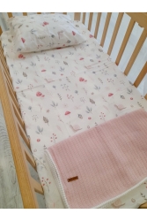 %100 Pamuk Kumaş Bebek-çocuk Lastikli Çarşaf Takımı - Yastık Kılıfı Lastikli Çarşaf Ponponlu Pike - Heybeli Organik