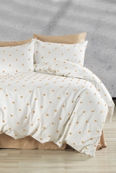 %100 Pamuk Paint Çift Kişilik Nevresim Takımı Seti (6 Parça) Krem-cappuccino Q-NEV-81818 - Evlen Home Collection
