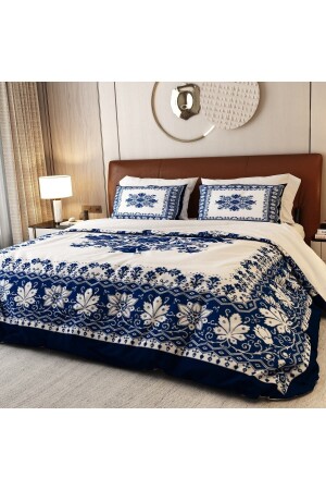 %100 Pamuk Saten 6 Parça Lacivert Barlow Çift Kişilik Nevresim Takımı ALCN1025 - ALACA HOME COLLECTİON