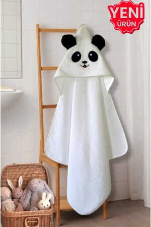 Pamuk Yumuşacık Kız-erkek Yenidoğan-bebek Banyo Kundak Havlusu Beyaz-panda PH10119BHK - PAMUK HANIM