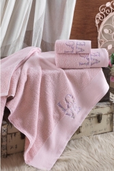 %100 Pamuklu 3 Parça Love Banyo Havlu Seti | Hamam Takımı | Çeyiz Seti HVL-00001 - Ellia Soft