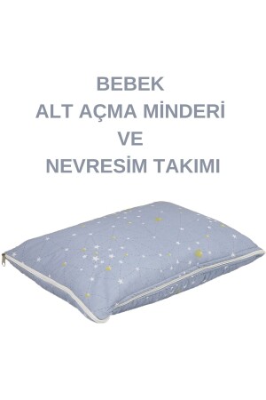 %100 Pamuklu Mavi Yıldızlı Kumaş Bebek Alt Açma Minderi Ve Beşik Içi Nevresim Takımı - Annebebektasarım