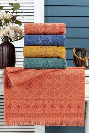 100% Cotton Soft Water Absorbent Natural 50/90 4 Piece Towel Set - Kardelen