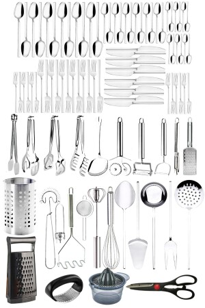100 Piece Cutlery Set, 72 Piece Cutlery Set for 12 People, Scoop Set, Tongs T0904KV20 - Mirilliahome