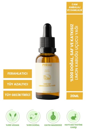 %100 Saf Ve Doğal Limon Kabuğu Uçucu Yağı 20 ml (TÜY DÖKÜCÜ - TÜY AZALTICI - TÜY GECİKTİRİCİ) - Phrau