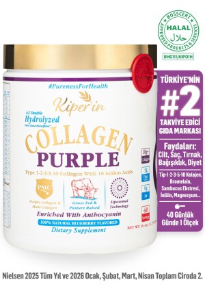 Nahrungsergänzungsmittel mit liposomaler Technologie, das 100 % reine und natürliche violette und mehrfache Kollagenpeptide enthält (576 g) - Kiperin