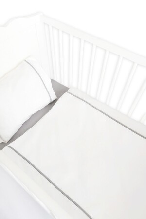 Gerippter Bettbezug aus 100 % Baumwolle für Babys/Kinder, 100 x 150 cm, gebrochenes Weiß-Grau PİAN2030 - Piamom