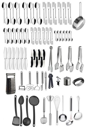 103 Piece Fork Spoon Knife Set, Steel Silicone Spatula Ladle Colander Spoon Grater Knife Tongs Set 438753485345435111111 - Homerest