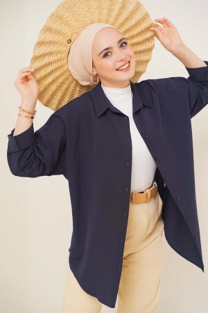 103901 Oversize Basic Hijab Shirt - Navy Blue - Bigmerter